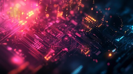 Naklejka premium Mesmerizing Digital Art with Vibrant Neon Lights and Electrifying Patterns