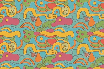 Fototapeta premium Vibrant Line Doodle Seamless Pattern for Trendy Designs and Kids Celebrations