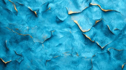 Naklejka premium A tight shot of a blue surface, edged with gold foil, and topped with a golden rim