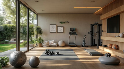 Family-friendly home gym setup with kids’ play area and adult fitness gear side by side