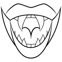 Minimalist Vector Art of Open Mouth with Sharp Vampire Fangs