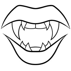 Minimalist Vector Art of Open Mouth with Sharp Vampire Fangs
