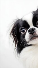 Fototapeta premium A Japanese Chin dog playfully tilting its head to one side, capturing its curious expression, with plenty of empty space around