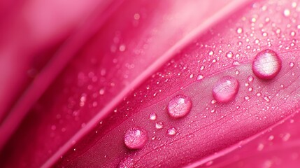  A tight shot of a pink flower, adorned with water droplets on its petals and the heart of the blossom