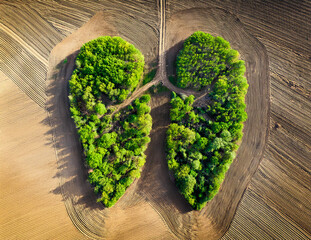 top view with a green forest in the shape of lungs, representing the lungs of the planet