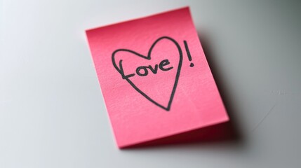 Pink Sticky Note with Love Message on White Background Suitability for Various Purposes