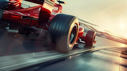 A dynamic shot of an F1 car speeding around a track, showcasing its sleek design and high-performance features. The image captures the thrill, precision, and speed of professional Formula 1 racing.