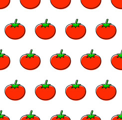 Seamless template with tomato icon isolated on white background. For food design, cover, packaging, paper, fabric. Vector graphics 