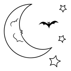Obraz premium Vector Art of Crescent Moon with Flying Bats