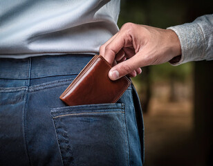 a hand stealing a wallet from a pants pocket