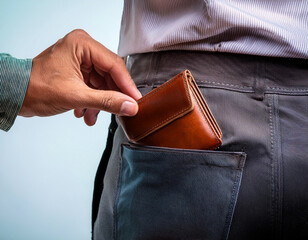 A hand stealing a wallet from a pocket