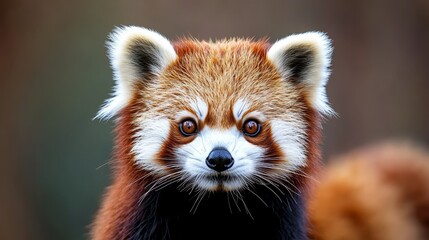 Naklejka premium A red panda's face in focus with a blurred background