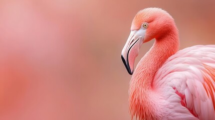 Obraz premium A tight shot of a rosy bird with an elongated neck and beak, surrounded by a softly blurred backdrop