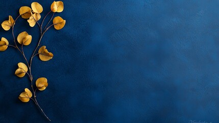 Fototapeta premium A backdrop of blue, featuring a branch adorned with yellow blooms - insert text or image here