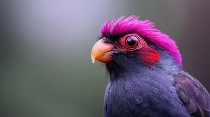  A bird with a pink mohawk in close-up Background softly blurred