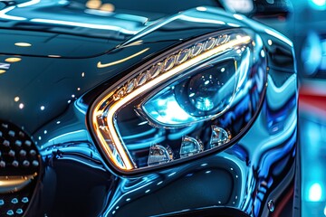 Closeup of modern luxury car s headlight