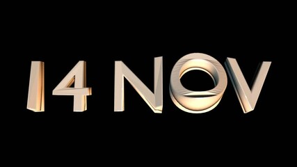 14 November animation for calendar concept isolated on black background