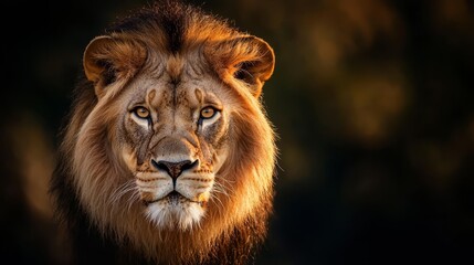 Fototapeta premium A tight shot of a lion's intense, focused face against a softly blurred background
