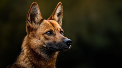 Fototapeta premium A tight shot of a dog's face against a softly blurred backdrop of trees