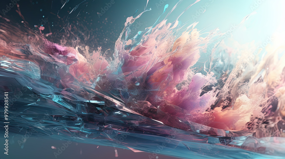 Poster A colorful explosion of paint with a pastel color palette. Dynamic and energetic abstract background