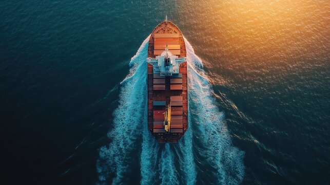 A massive Panamax container ship navigating through the ocean, showcasing sea cargo transportation and efficient global logistics services. Ideal for maritime and logistics themes