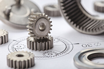 Gears, bearings and mechanism parts.Elements of mechanical blocksand construction.