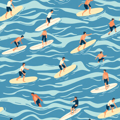 Pattern of men surfing in sea.