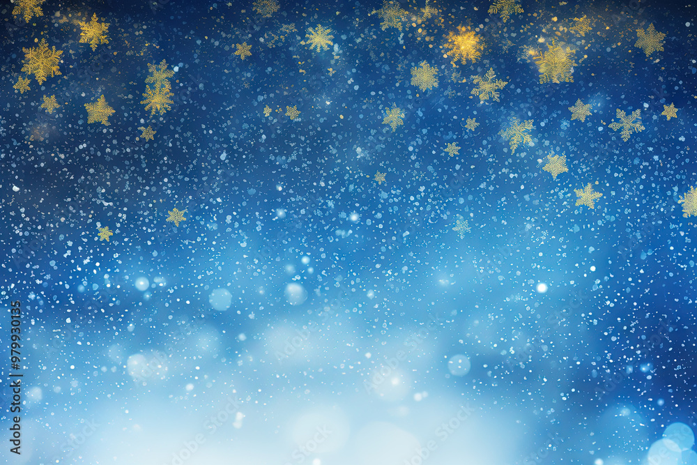 Poster christmas background with snowflakes and bokeh. winter holidays celebration backdrop with snow on bl