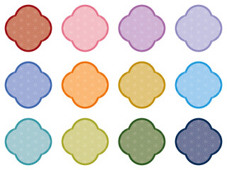 和風　あしらい　フレーム　枠　花　麻の葉　カラフル　セット