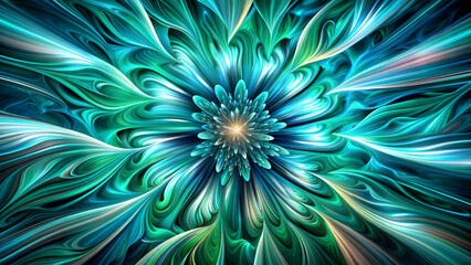 abstract fractal flower, teal and green, digital background