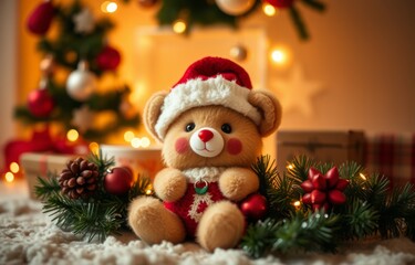 Christmas background with cuddly toys.