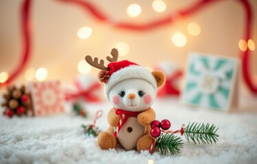 Christmas background with cuddly toys.