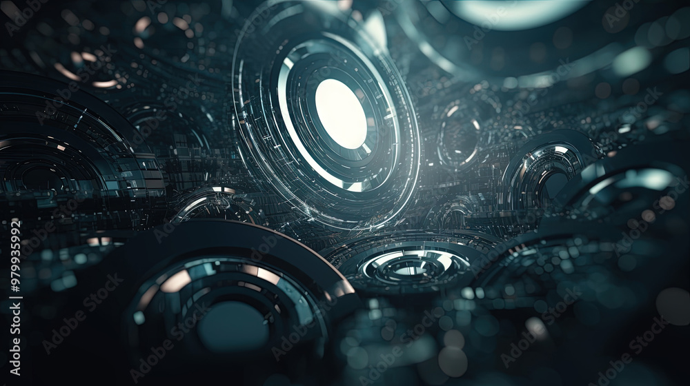 Aufkleber Technology abstract background with hud styled round interface elements in neon tech light.