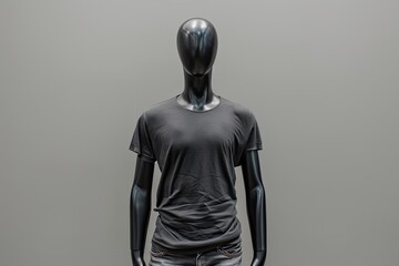Isolated male mannequin wearing t shirt and gray jeans no brand names or copyright