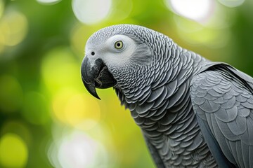 Isolated Congo African Grey parrot portrait with blurred background