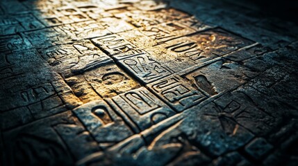 The ancient hieroglyphics on this weathered stone slab reveal complex symbols that narrate Egypt's storied past and cultural heritage, drawing viewers into its mysterious history