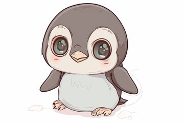 Fototapeta premium Cute baby penguin character on white background for greeting card design.