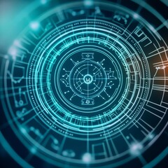 Obraz premium High-tech horoscope, holographic zodiac elements, digital fortune telling, sleek design
