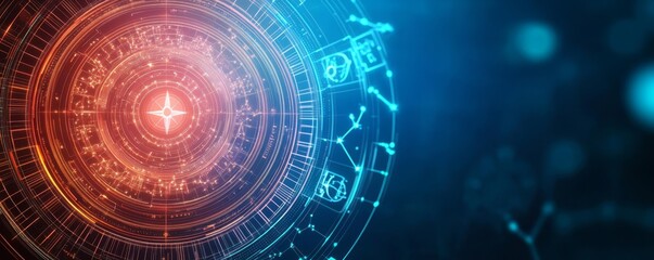 Obraz premium Holographic sky, futuristic zodiac alignment, glowing signs