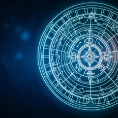Tech astrology, holographic star charts, neon zodiac symbols