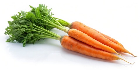 Fresh Carrots with Green Tops, Close-up, White Background, Food, Vegetables, Healthy Eating