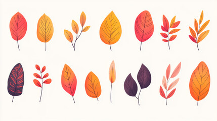 Obraz premium A collection of cute, hand-drawn autumn leaves. Perfect for adding a touch of fall to your designs.