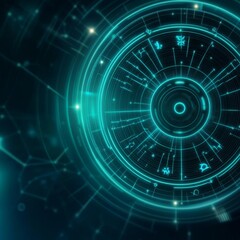 Fototapeta premium Zodiac alignment depicted on a digital screen, futuristic and glowing