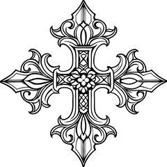 Fototapeta premium Ornate Gothic Cross Outline Vector