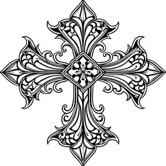 Ornate Gothic Cross Outline Vector