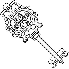 Intricate Ornate Skeleton Key Outline Vector