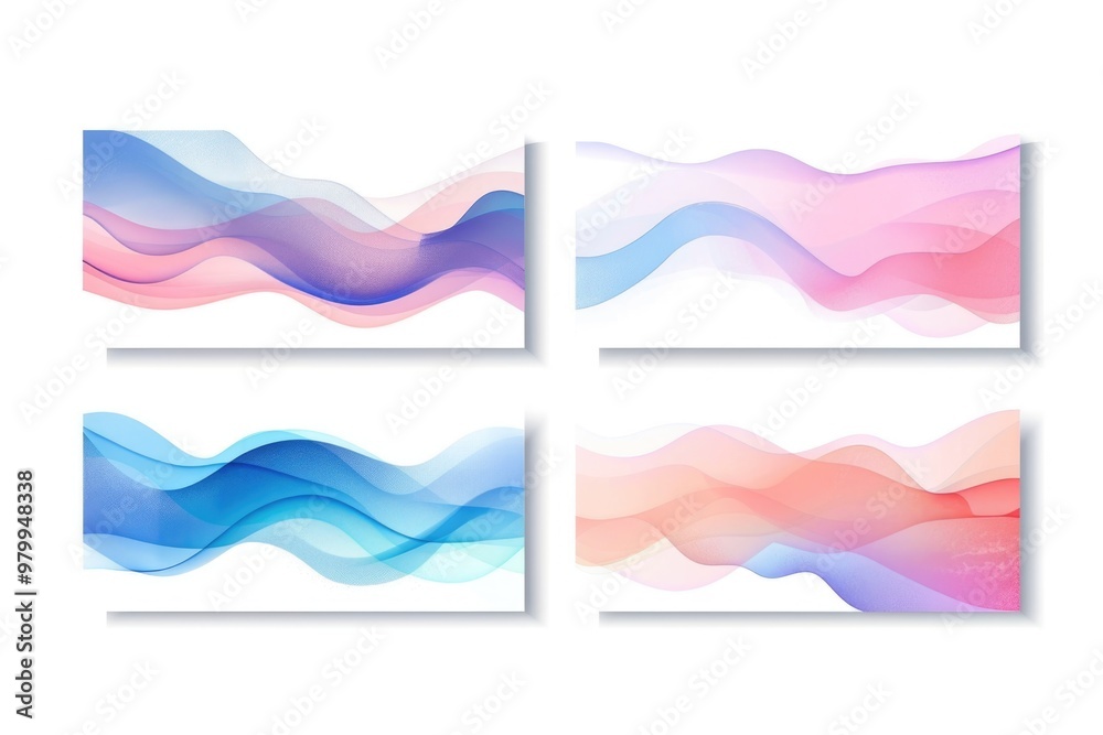Poster Four abstract wave patterns in different colors and shapes