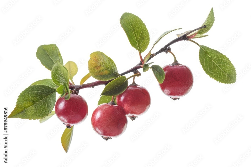 Wall mural A branch of a tree bearing bright red fruits, perfect for food or decoration