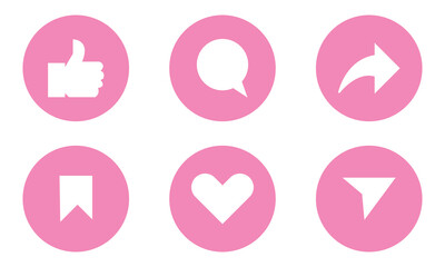 Like, Share, comment and love heart icon buttons. Like button, thumb up, love and heart, comment, repost and share icon button. Vector illustration.