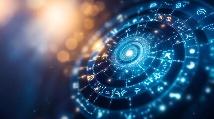 Obraz premium Zodiac signs forming a spiral galaxy, symbolizing cosmic continuity and cycles